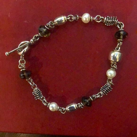 MICHAEL DAWKINS Starry Night Sterling Silver Smokey Quartz Pearl Toggle Bracelet - Picture 16 of 16